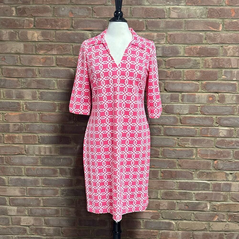Katherine Way Women’s Pink & White Collared Sheath Dress Sz M NEW